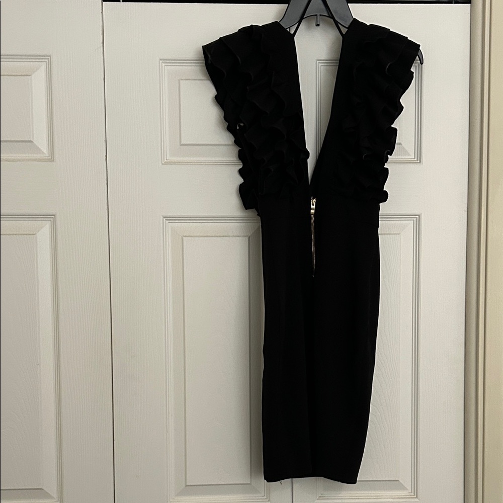 Chic Black Backless Ruffle Dress - Picture 3 of 3